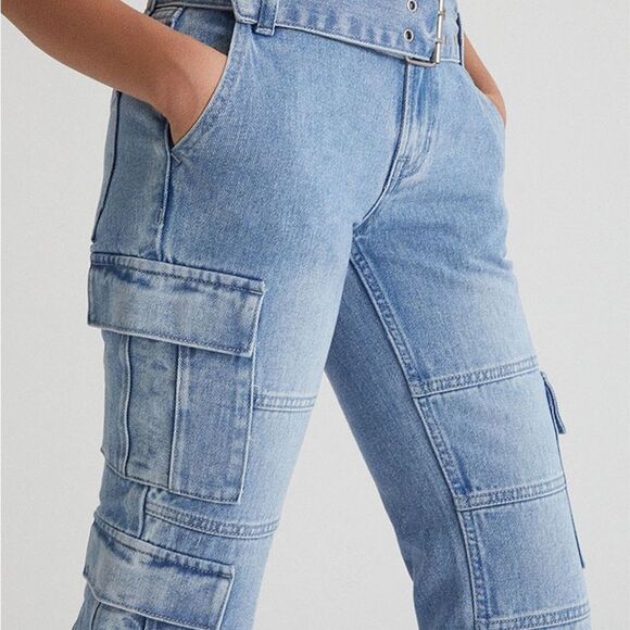 PacSun Light Blue Low Rise Cargo Flare Jeans Size 28 | 6 Y2K Grommet Pac Sun - Picture 6 of 15